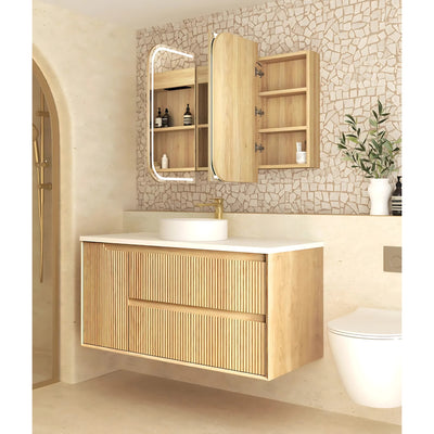 OTTI NEWPORT NATURAL OAK LED SHAVING CABINET WITH POWERPOINT 1200X750MM