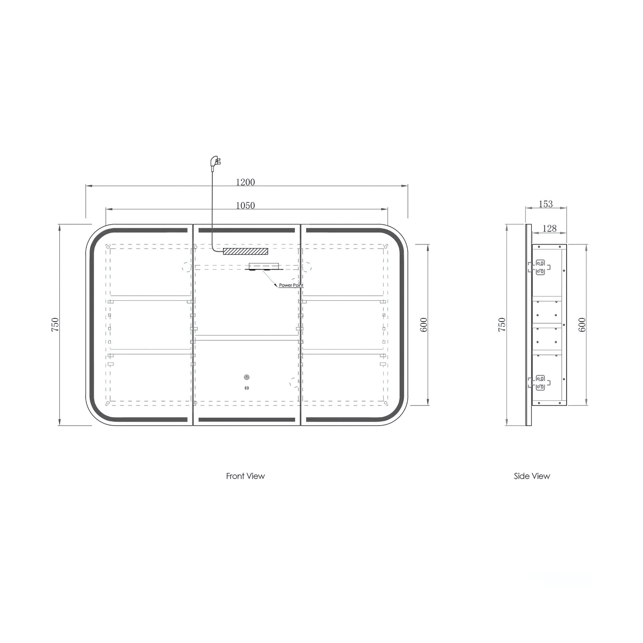 OTTI NEWPORT NATURAL OAK LED SHAVING CABINET WITH POWERPOINT 1200X750MM