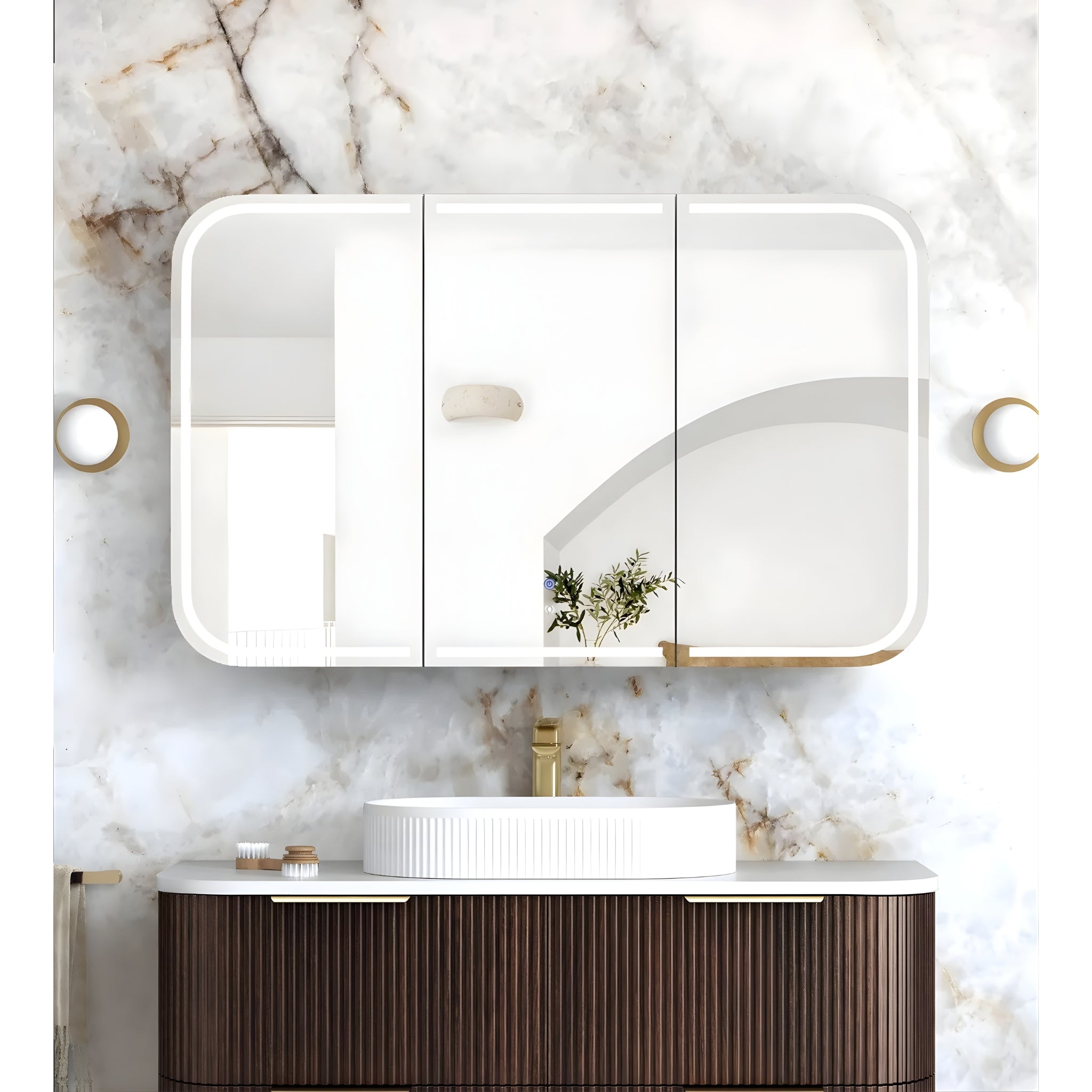 OTTI NEWPORT SABLE WALNUT LED SHAVING CABINET WITH POWERPOINT 1200X750MM