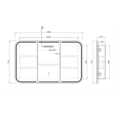 OTTI NEWPORT WOODLAND OAK LED SHAVING CABINET WITH POWERPOINT 1200X750MM
