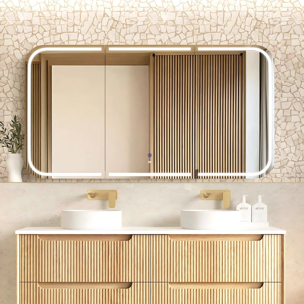 OTTI NEWPORT NATURAL OAK LED SHAVING CABINET WITH POWERPOINT 3 COLOUR LIGHTS 1500X750MM