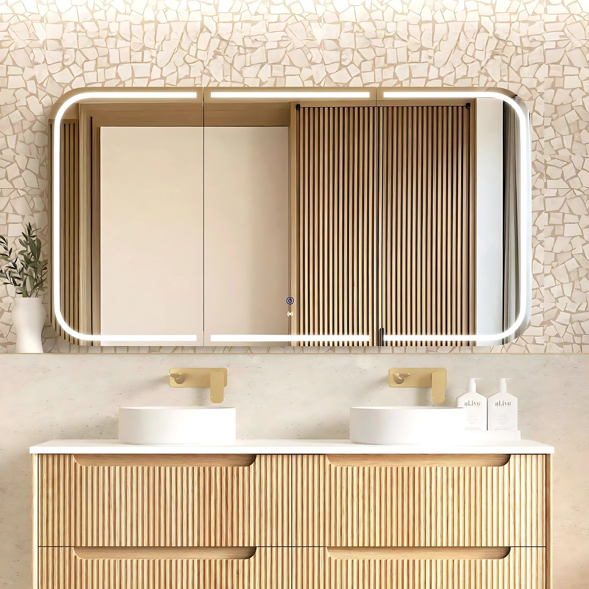OTTI NEWPORT NATURAL OAK LED SHAVING CABINET WITH POWERPOINT 1500X750MM