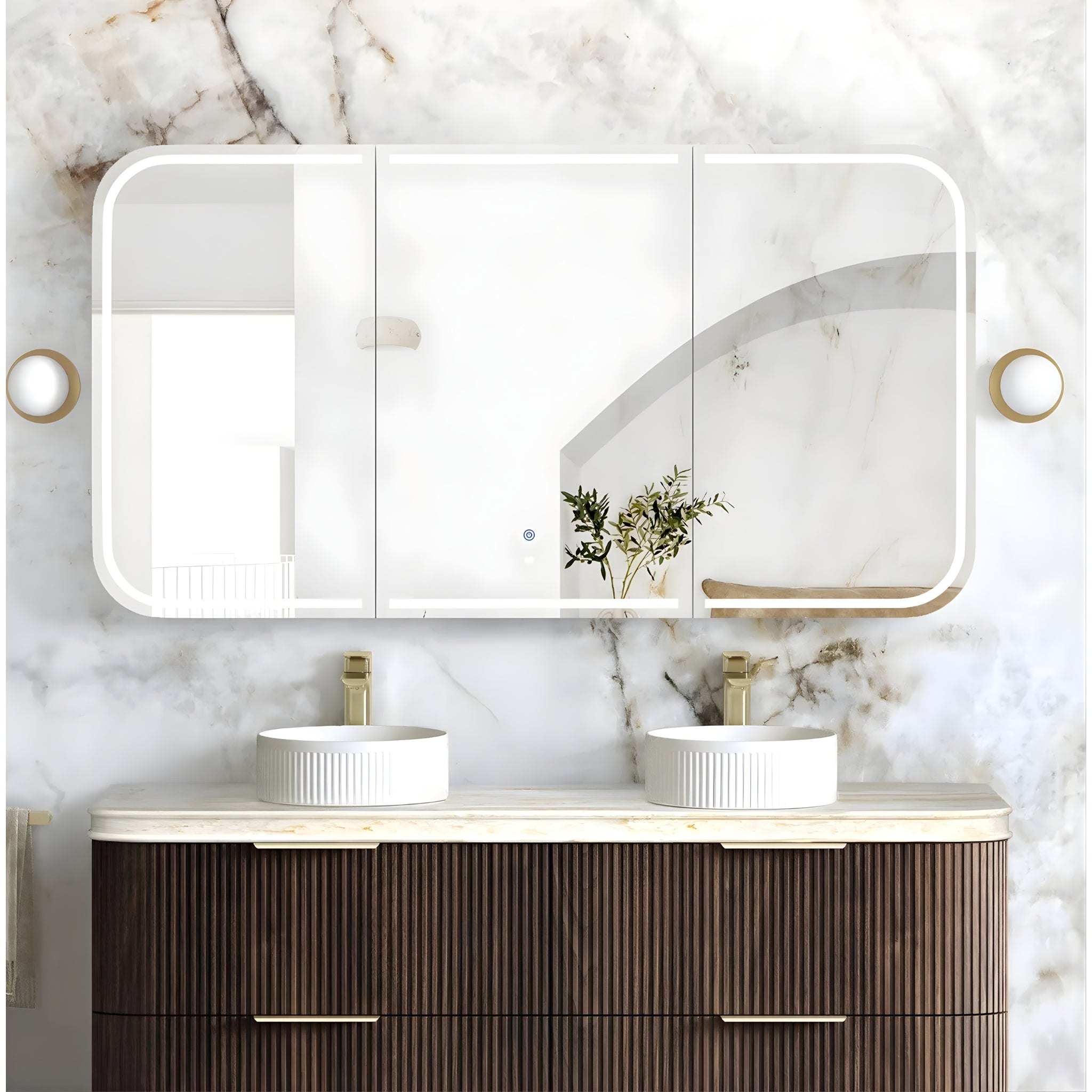 OTTI NEWPORT SABLE WALNUT LED SHAVING CABINET WITH POWERPOINT 1500X750MM