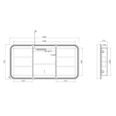 OTTI NEWPORT SABLE WALNUT LED SHAVING CABINET WITH POWERPOINT 1500X750MM
