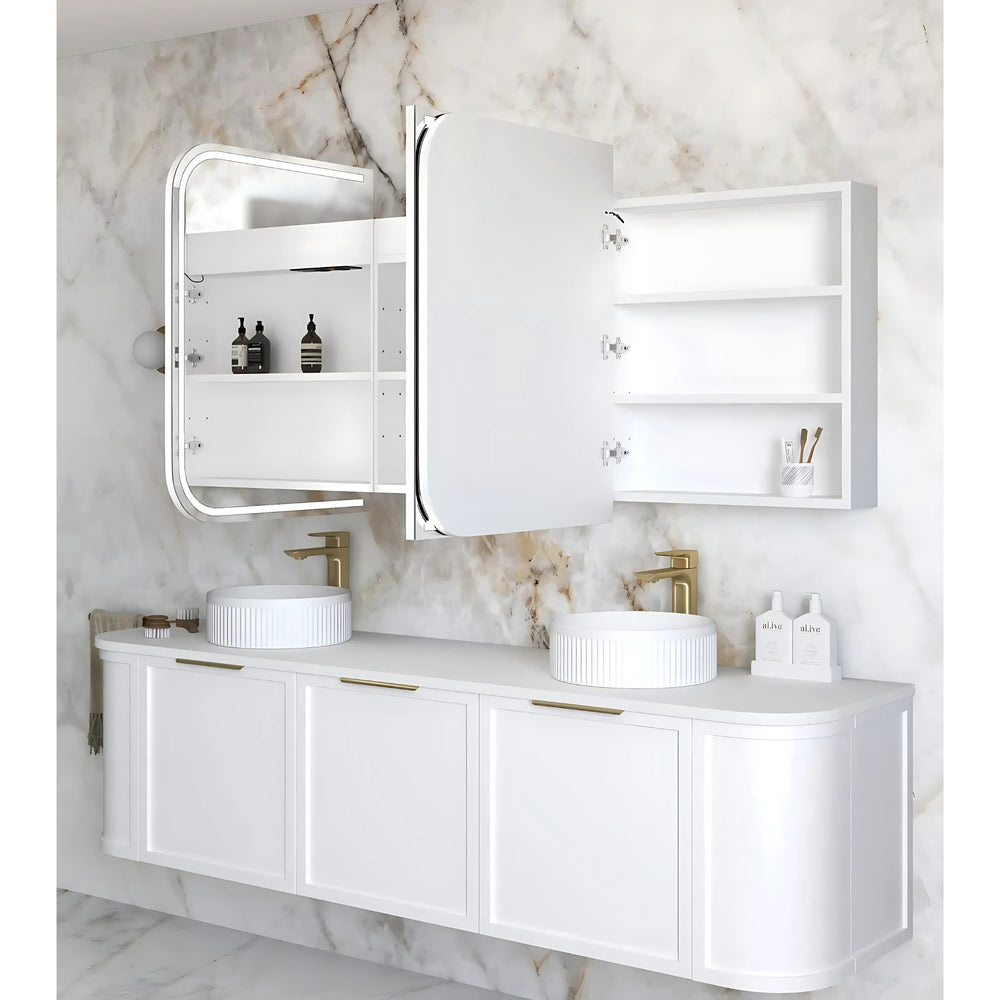 OTTI NEWPORT MATTE WHITE LED SHAVING CABINET WITH POWERPOINT 1800X750MM