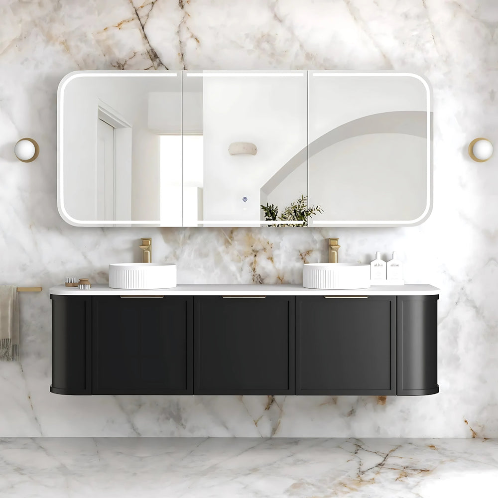 OTTI NEWPORT BLACK OAK LED SHAVING CABINET WITH POWERPOINT 1800X750MM