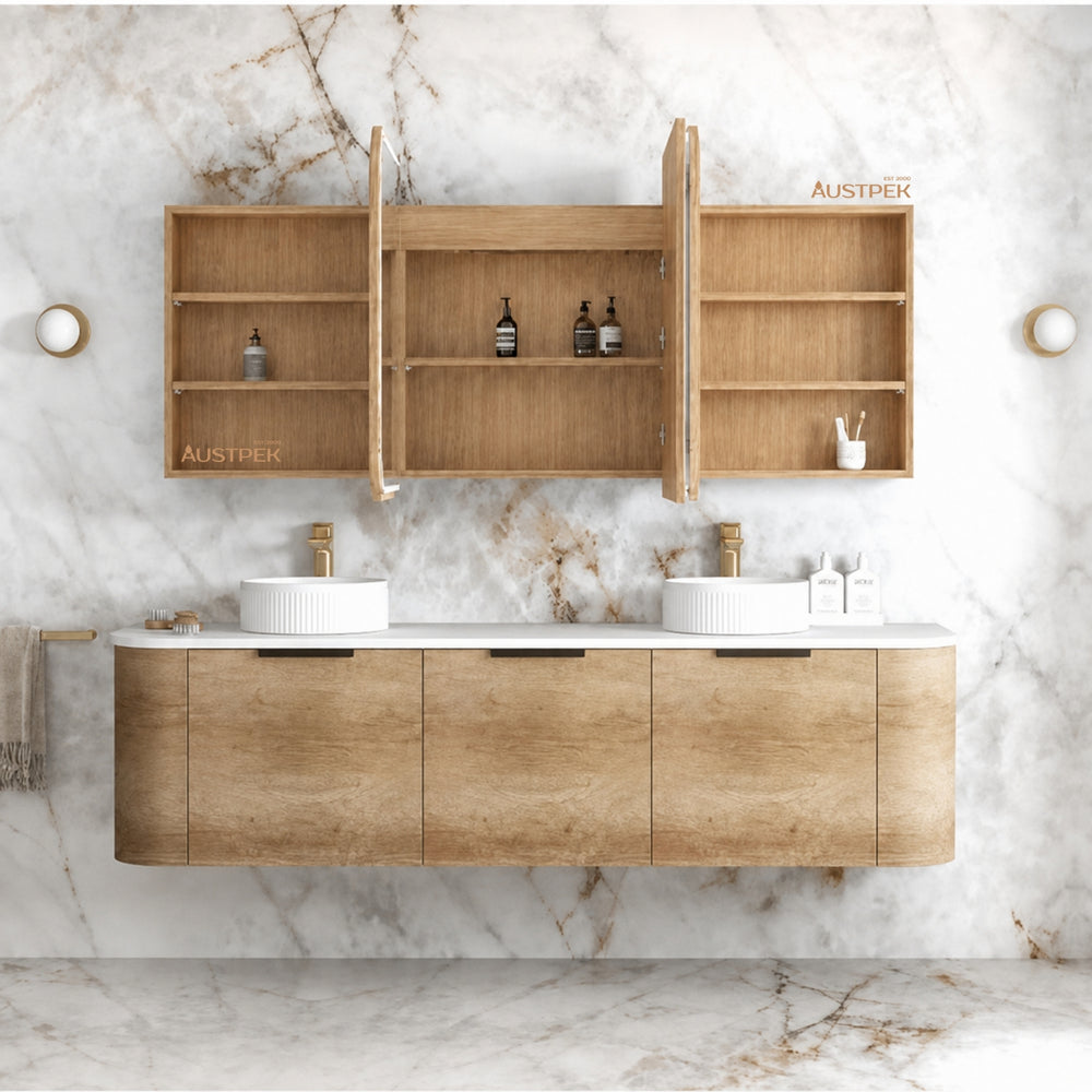 OTTI NEWPORT NATURAL OAK LED SHAVING CABINET WITH POWERPOINT 3 COLOUR LIGHTS 1800X750MM