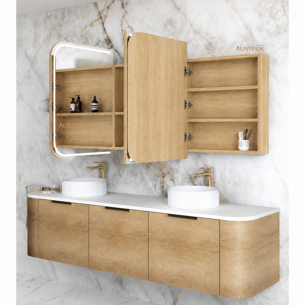 OTTI NEWPORT NATURAL OAK LED SHAVING CABINET WITH POWERPOINT 3 COLOUR LIGHTS 1800X750MM