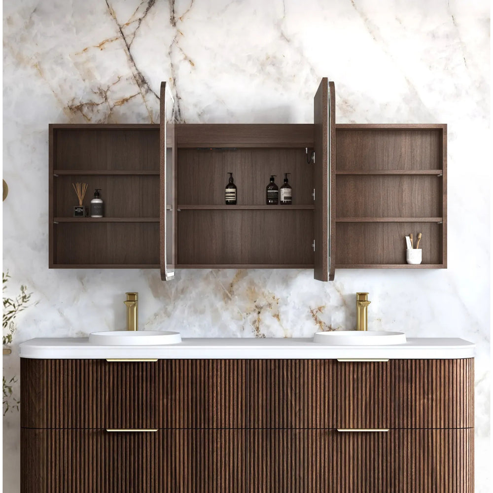 OTTI NEWPORT SABLE WALNUT LED SHAVING CABINET WITH POWERPOINT 3 COLOUR LIGHTS 1800X750MM
