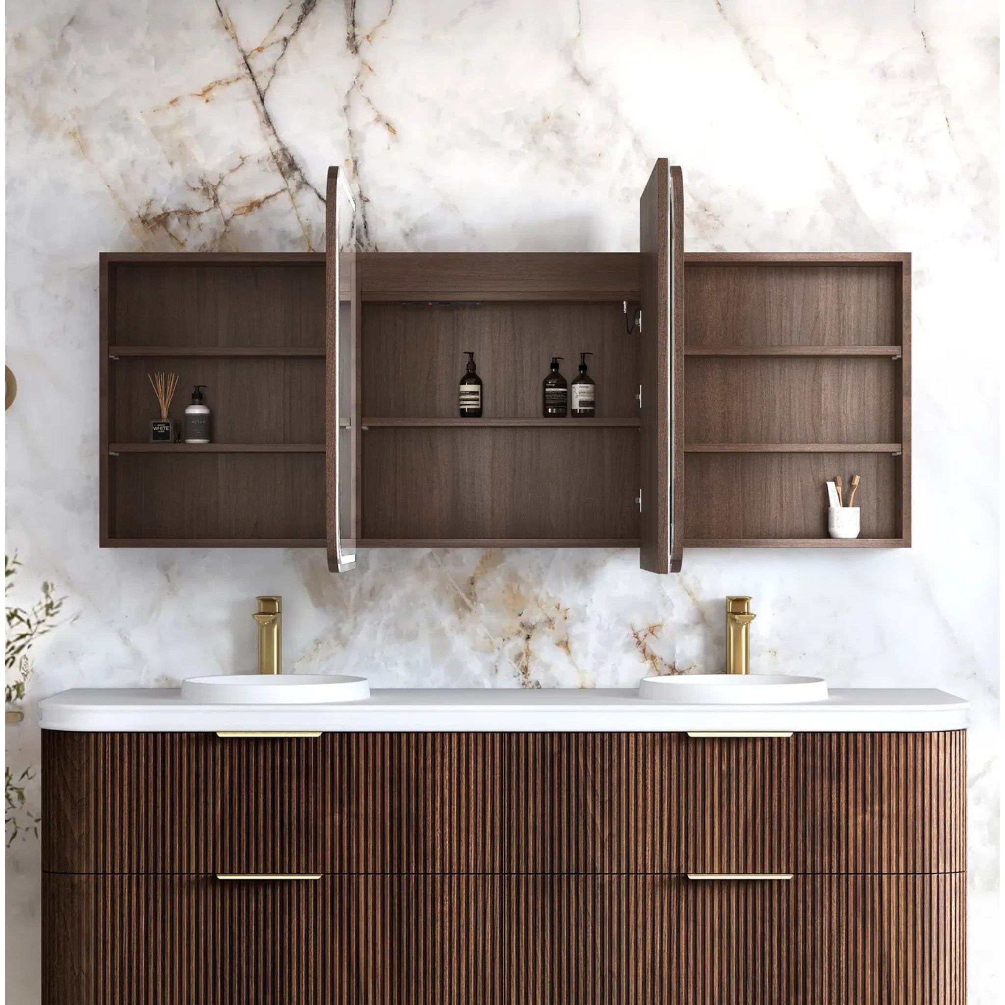 OTTI NEWPORT SABLE WALNUT LED SHAVING CABINET WITH POWERPOINT 3 COLOUR LIGHTS 1800X750MM
