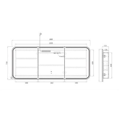 OTTI NEWPORT SABLE WALNUT LED SHAVING CABINET WITH POWERPOINT 1800X750MM