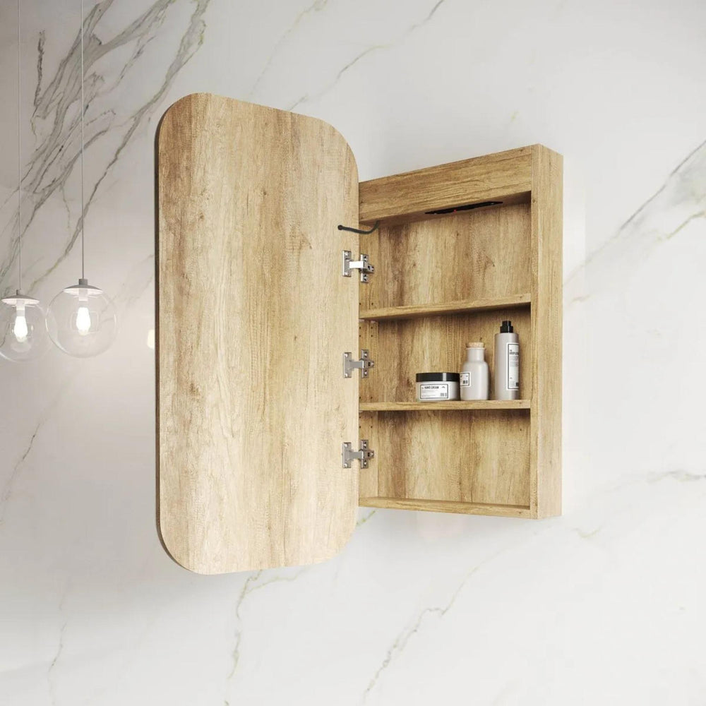 OTTI NEWPORT NATURAL OAK LED SHAVING CABINET WITH POWERPOINT 450X900MM