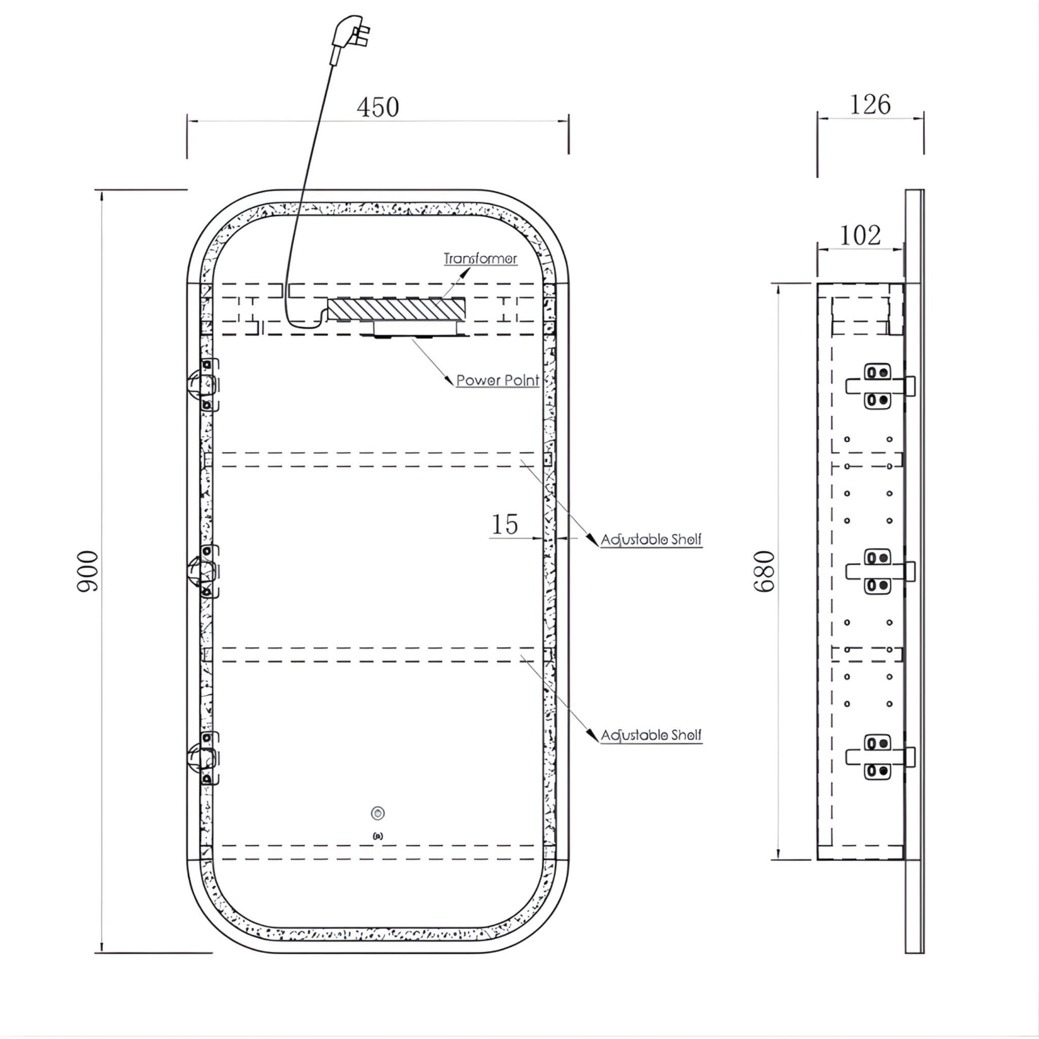 OTTI NEWPORT SABLE WALNUT LED SHAVING CABINET WITH POWERPOINT 450X900MM