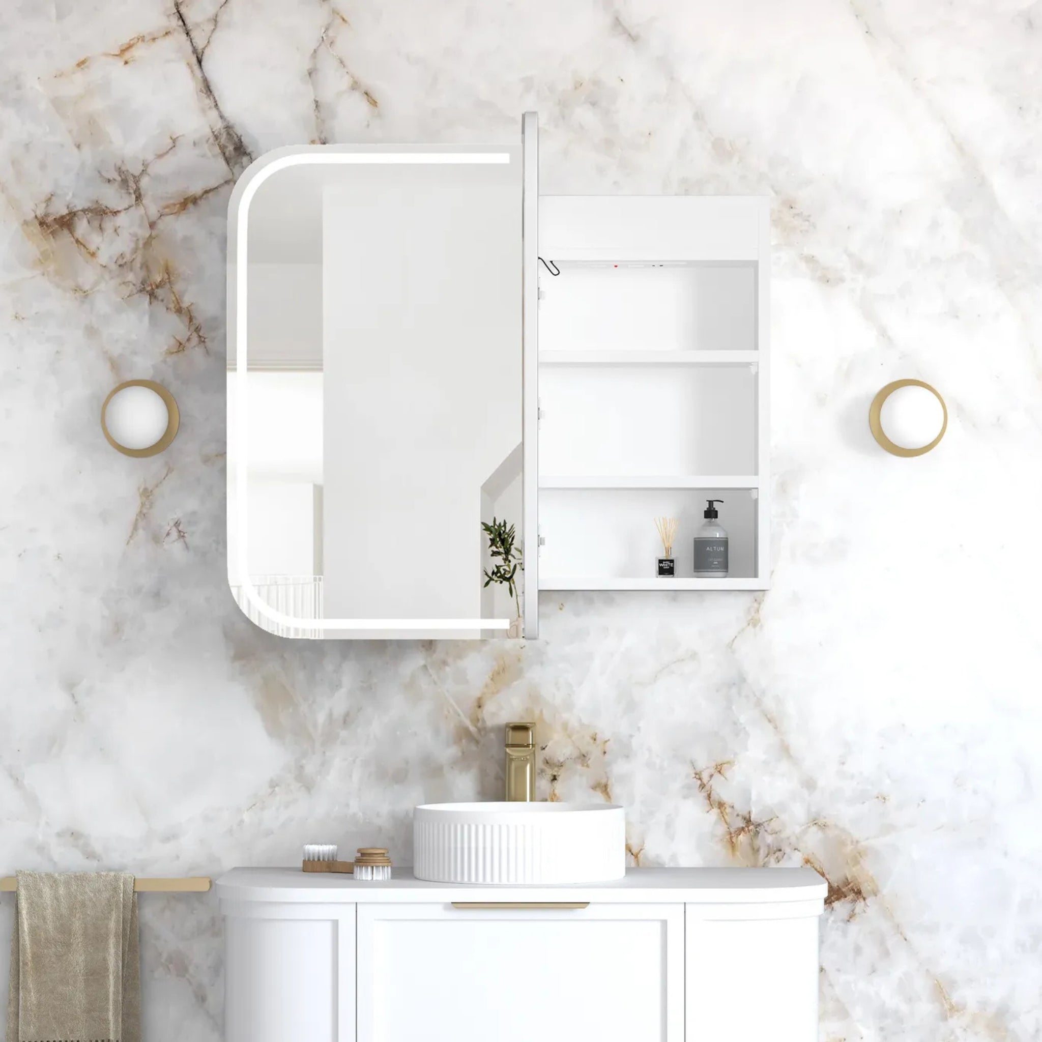 OTTI NEWPORT MATTE WHITE LED SHAVING CABINET WITH POWERPOINT 900X750MM