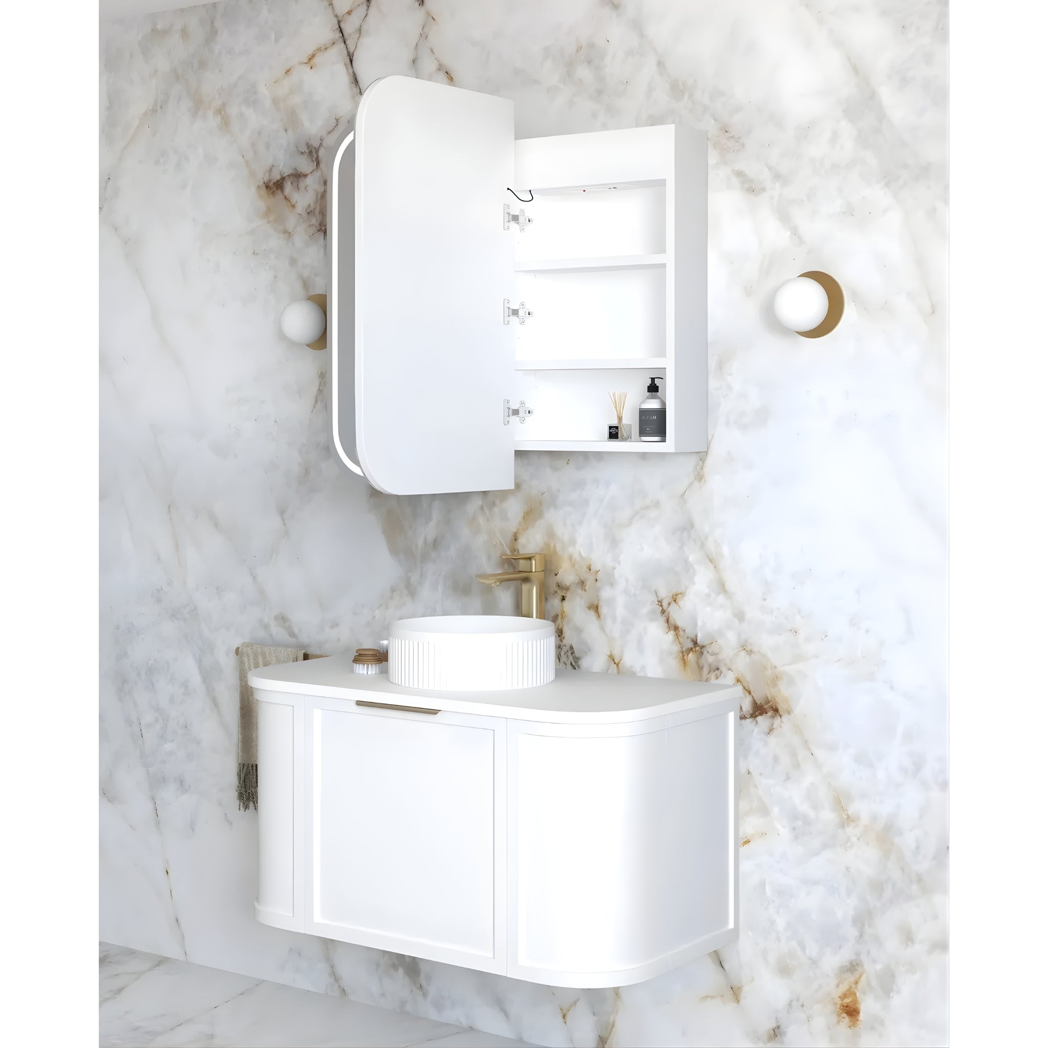 OTTI NEWPORT MATTE WHITE LED SHAVING CABINET WITH POWERPOINT 900X750MM