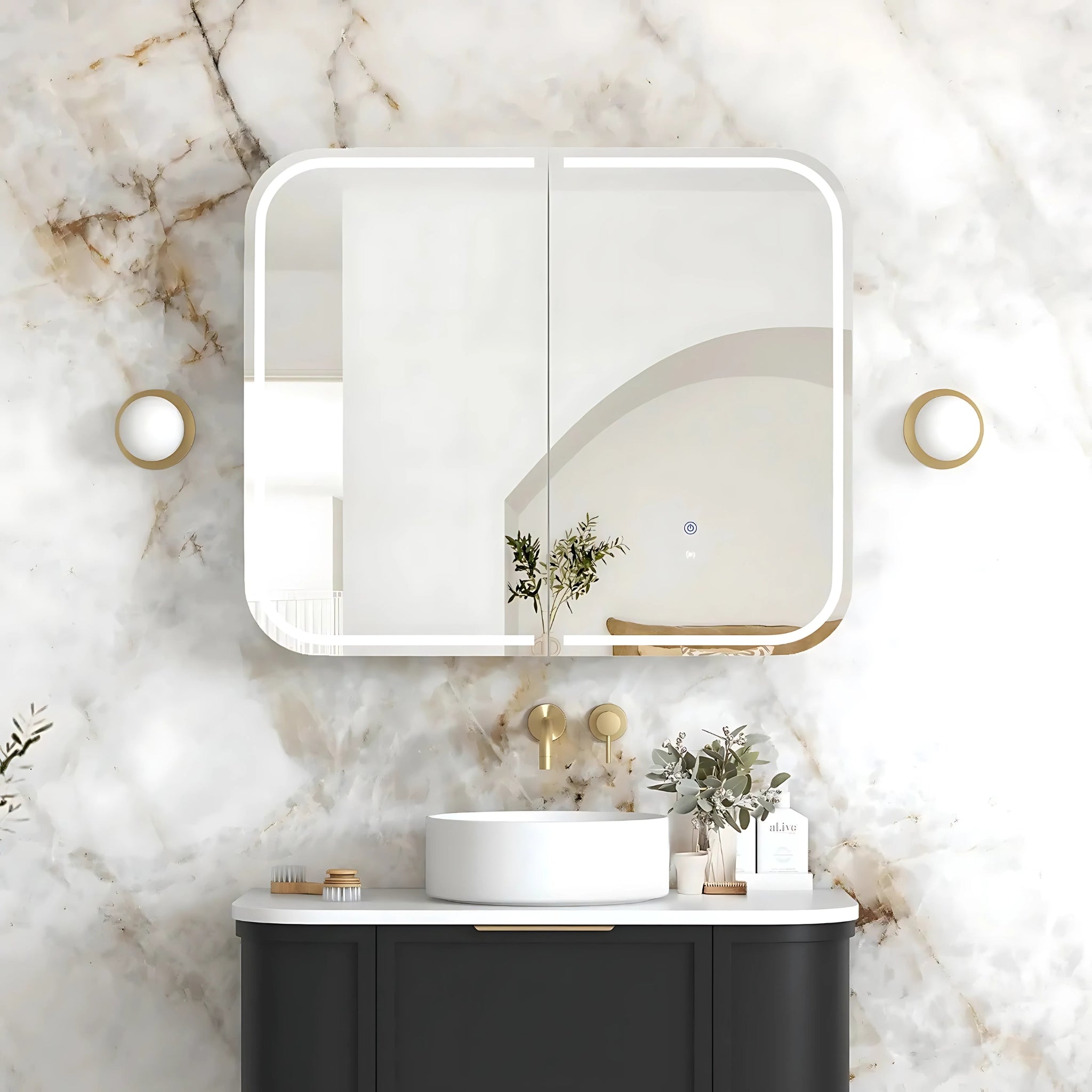 OTTI NEWPORT BLACK OAK LED SHAVING CABINET WITH POWERPOINT 900X750MM