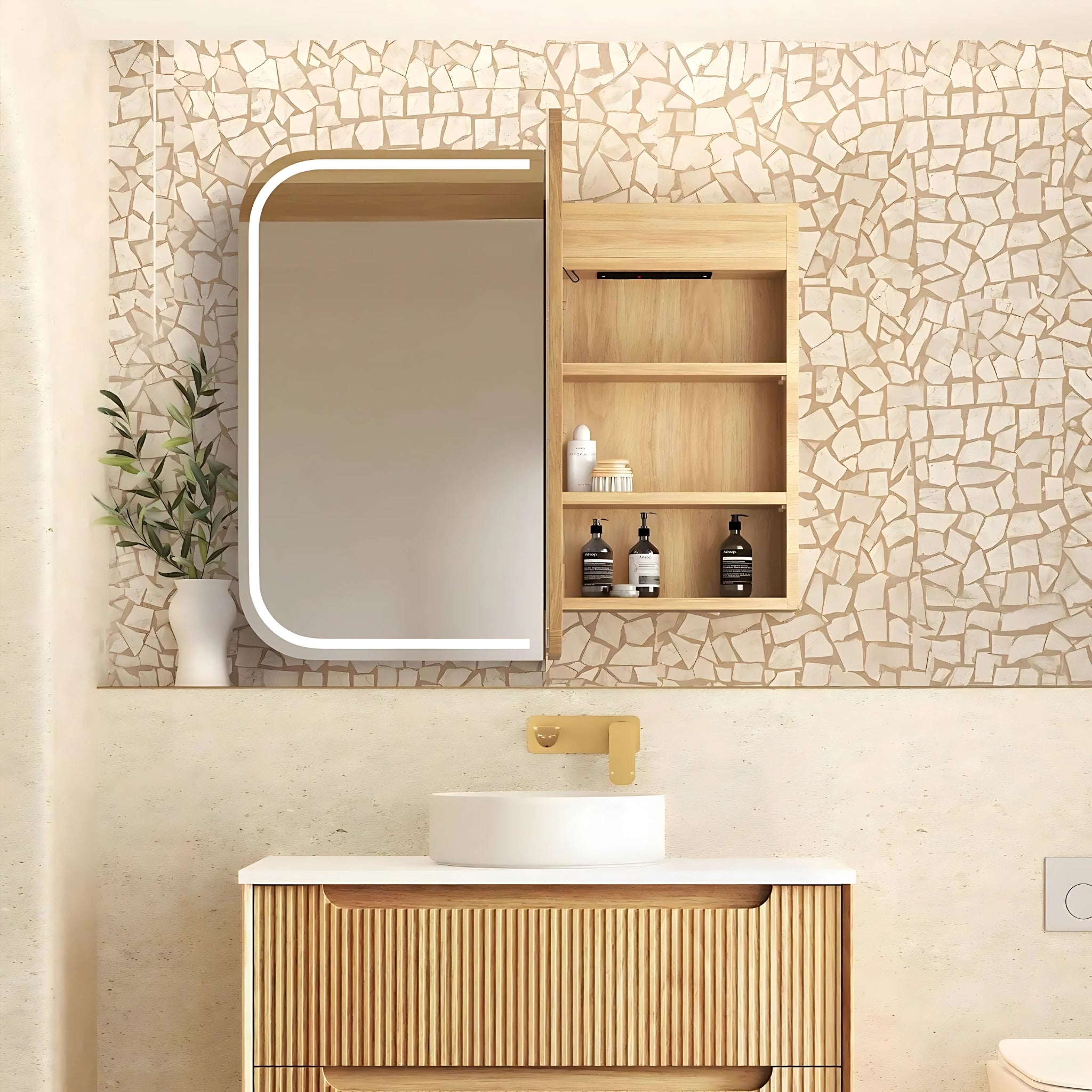 OTTI NEWPORT NATURAL OAK LED SHAVING CABINET WITH POWERPOINT 900X750MM