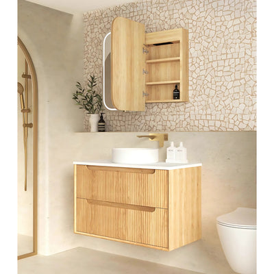 OTTI NEWPORT NATURAL OAK LED SHAVING CABINET WITH POWERPOINT 900X750MM