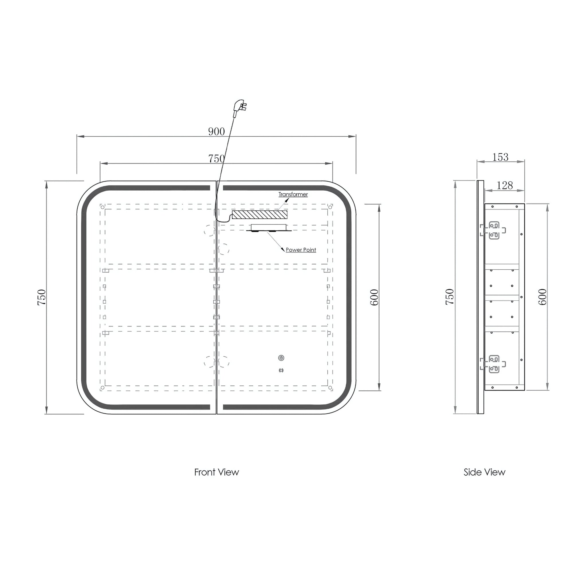 OTTI NEWPORT NATURAL OAK LED SHAVING CABINET WITH POWERPOINT 900X750MM