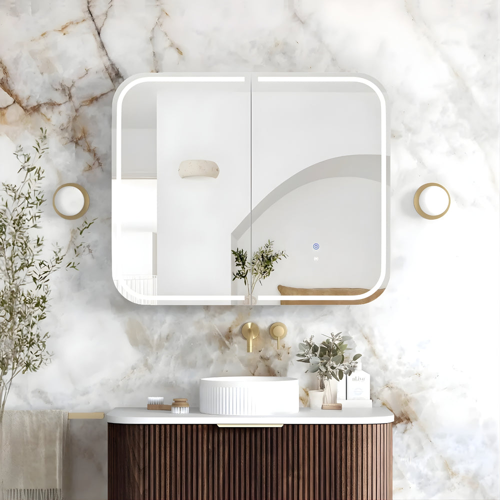 OTTI NEWPORT SABLE WALNUT LED SHAVING CABINET WITH POWERPOINT 900X750MM