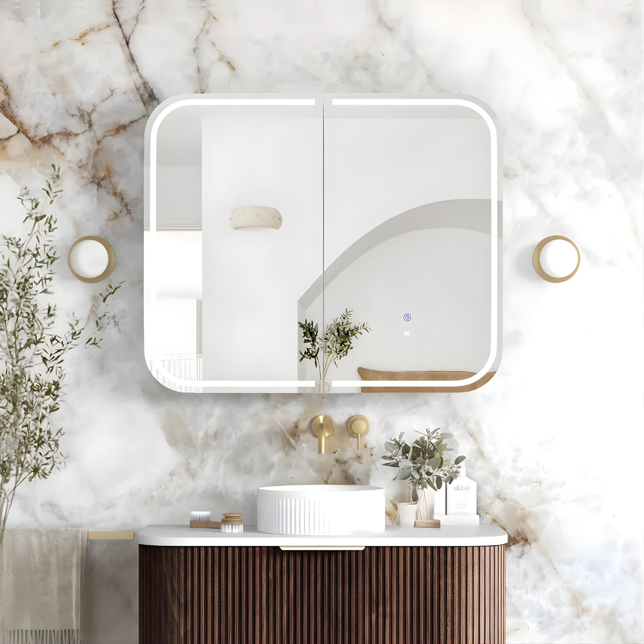 OTTI NEWPORT SABLE WALNUT LED SHAVING CABINET WITH POWERPOINT 900X750MM