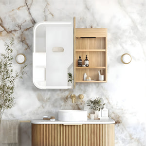 OTTI NEWPORT WOODLAND OAK LED SHAVING CABINET WITH POWERPOINT 900X750MM
