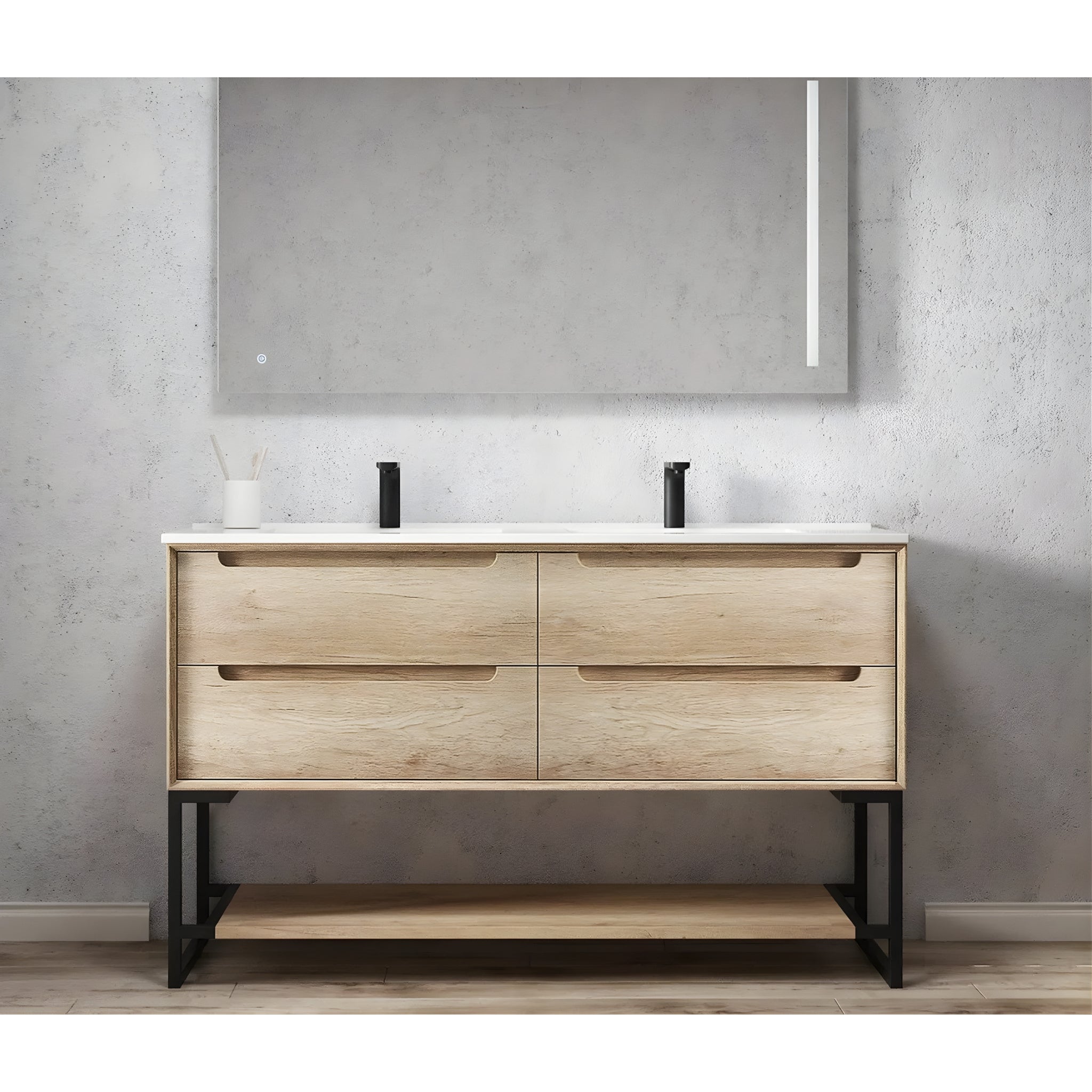 OTTI BYRON NATURAL OAK 1500MM DOUBLE BOWL FLOOR STANDING VANITY