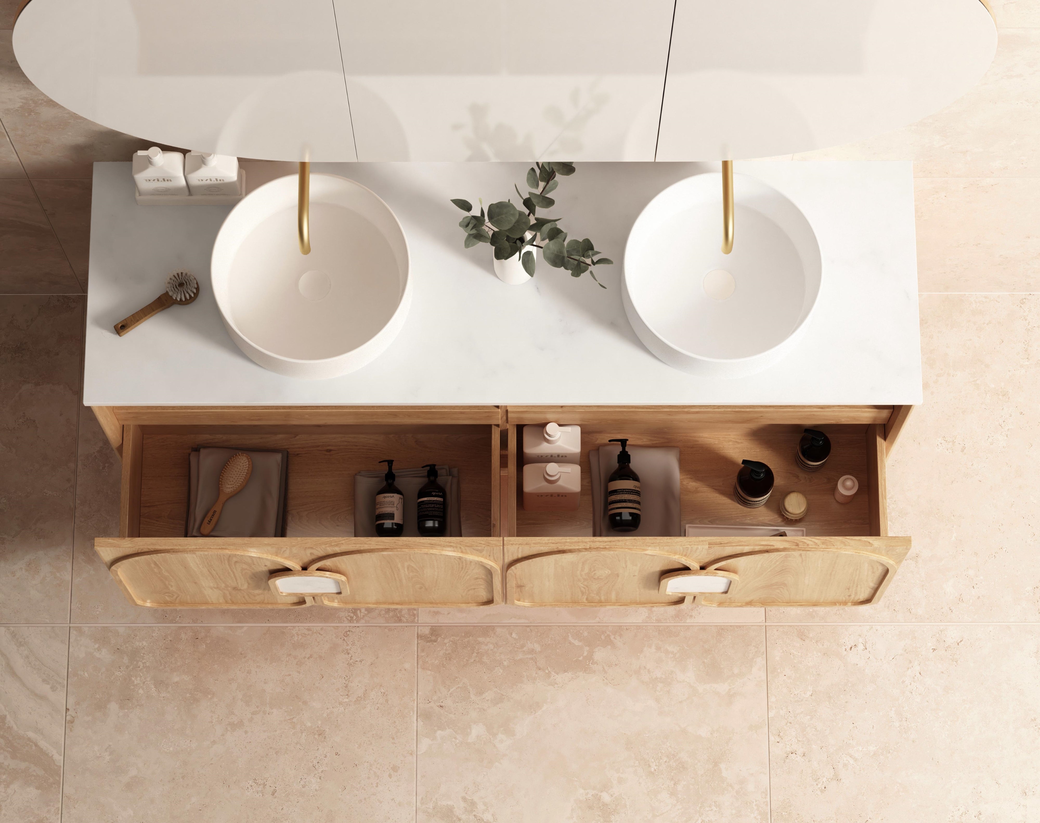 OTTI LAGUNA MARK II WOODLAND OAK 1500MM DOUBLE BOWL WALL HUNG VANITY