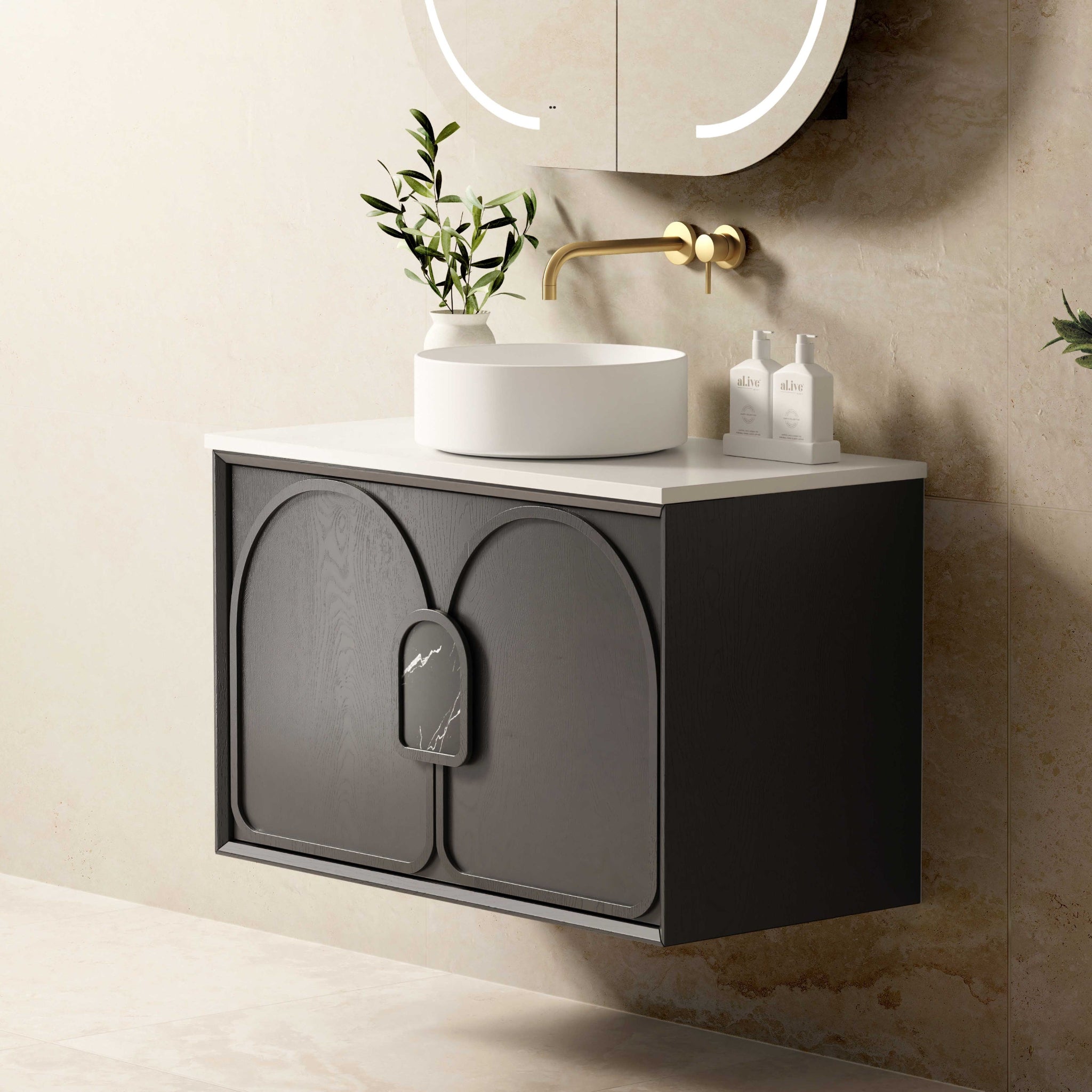 OTTI LAGUNA MARK II BLACK OAK 900MM SINGLE BOWL WALL HUNG VANITY