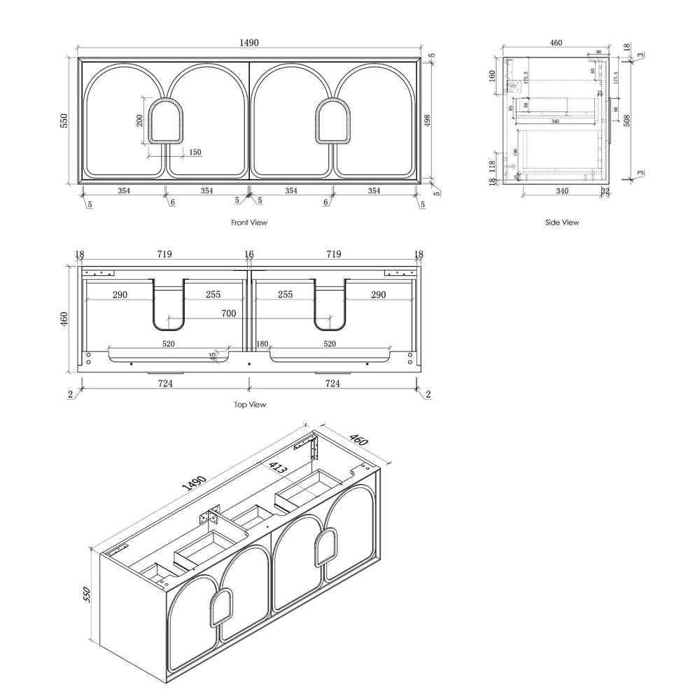 OTTI LAGUNA MARK II BLACK OAK 1500MM DOUBLE BOWL WALL HUNG VANITY
