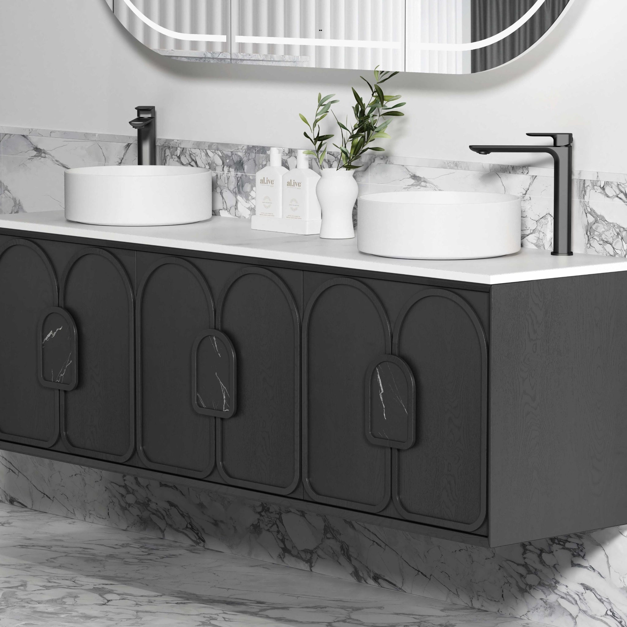 OTTI LAGUNA MARK II BLACK OAK 1800MM DOUBLE BOWL WALL HUNG VANITY