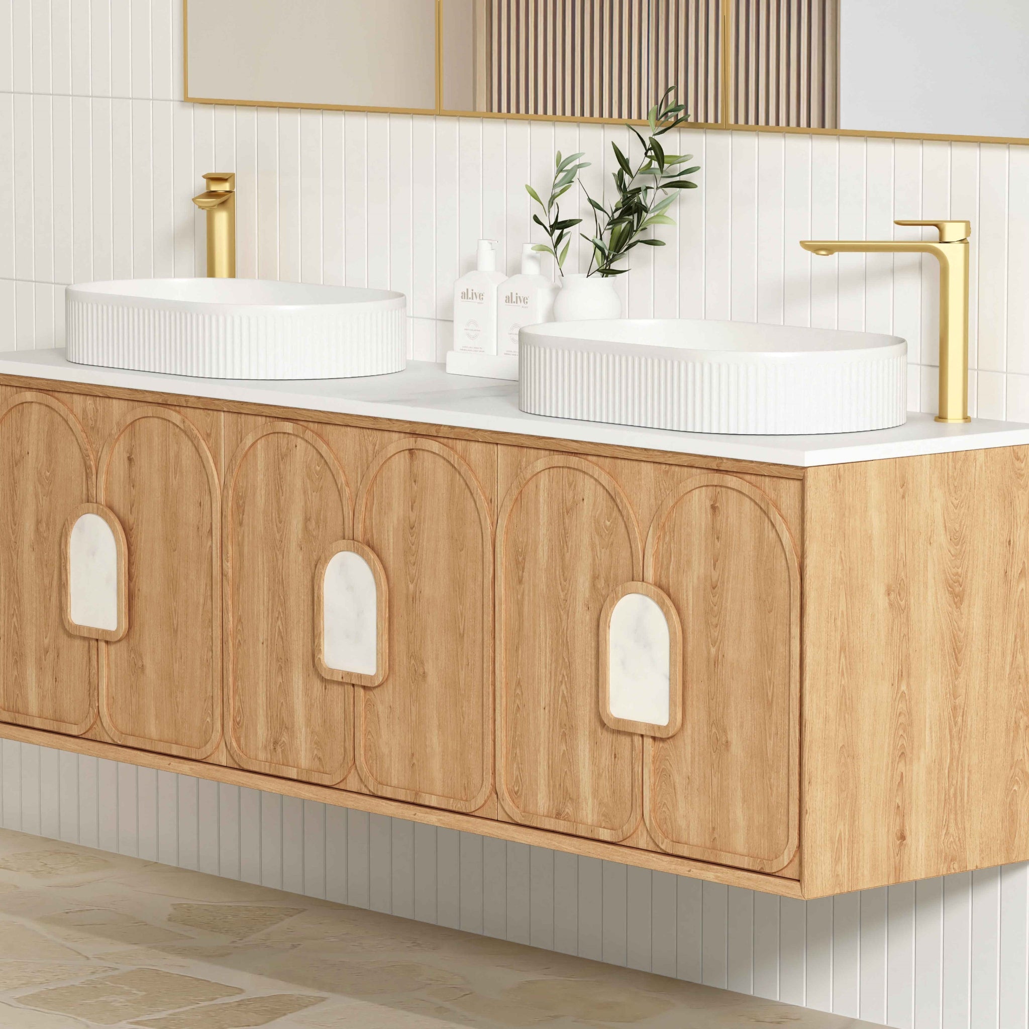 OTTI LAGUNA MARK II WOODLAND OAK 1800MM DOUBLE BOWL WALL HUNG VANITY