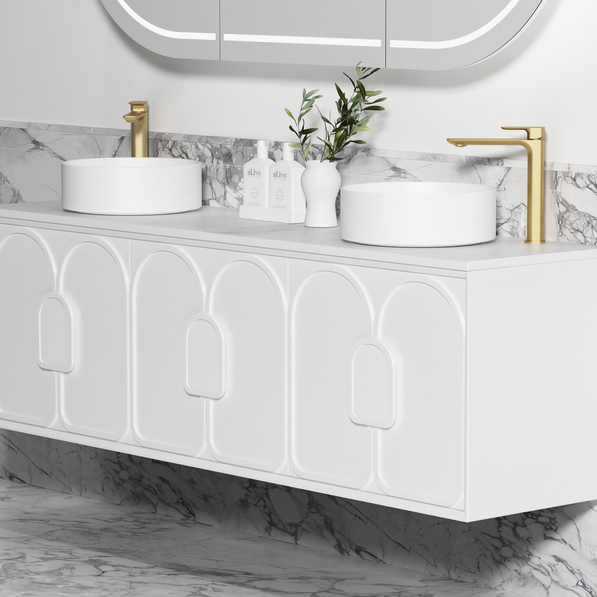 OTTI LAGUNA MARK II MATTE WHITE 1800MM DOUBLE BOWL WALL HUNG VANITY