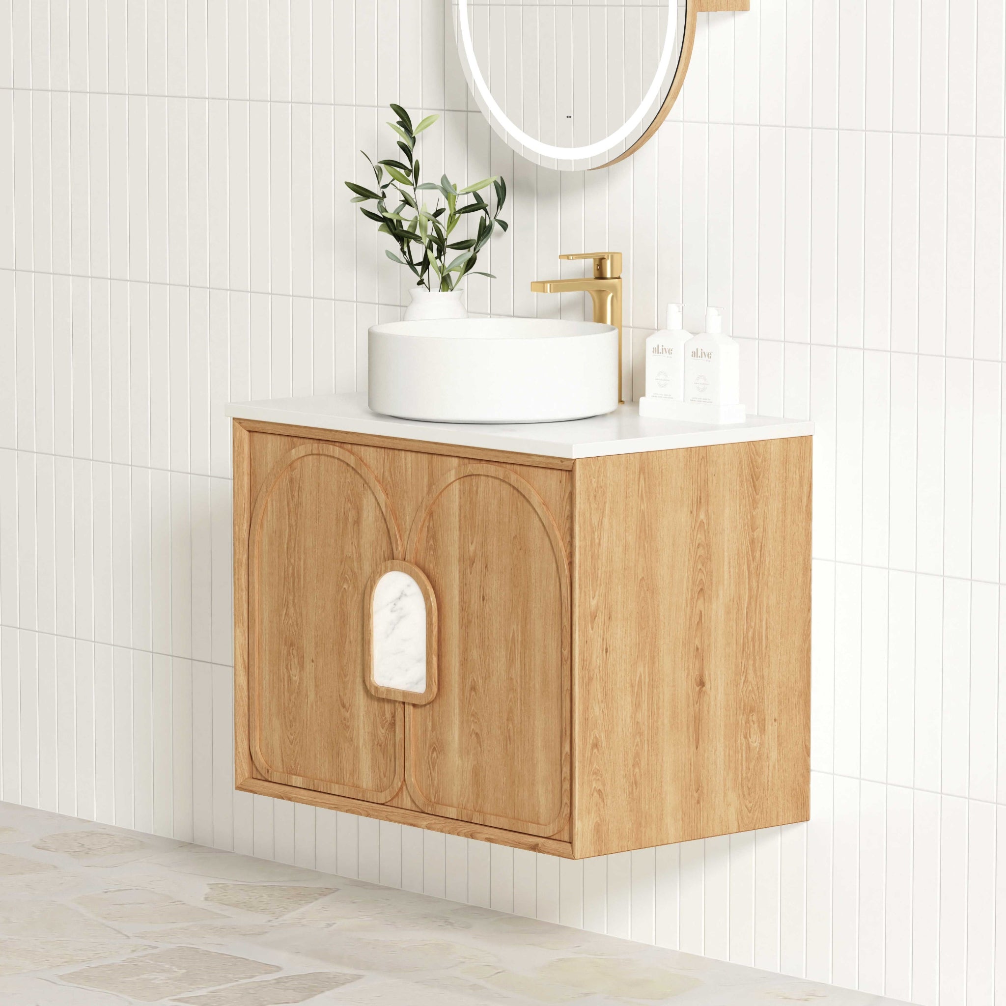 OTTI LAGUNA MARK II WOODLAND OAK 750MM SINGLE BOWL WALL HUNG VANITY