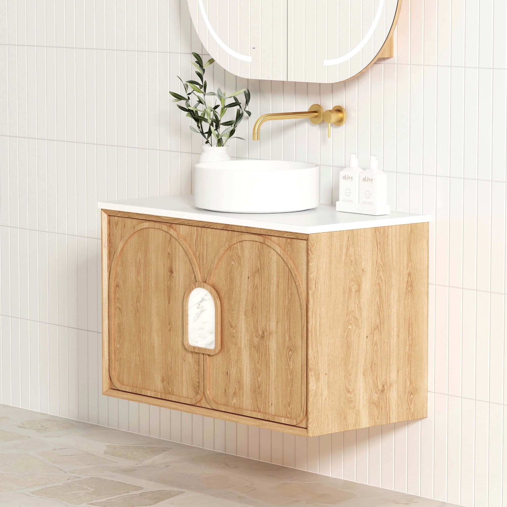 OTTI LAGUNA MARK II WOODLAND OAK 900MM SINGLE BOWL WALL HUNG VANITY