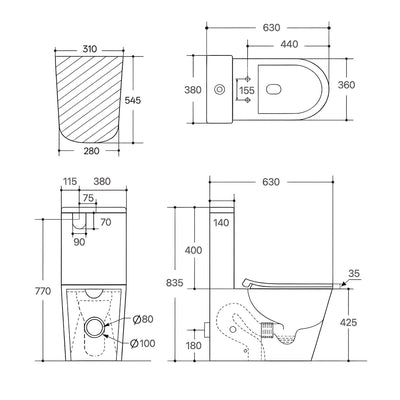 LUKKA ACADIA RIMLESS BACK TO WALL TOILET SUITE MATTE BLACK