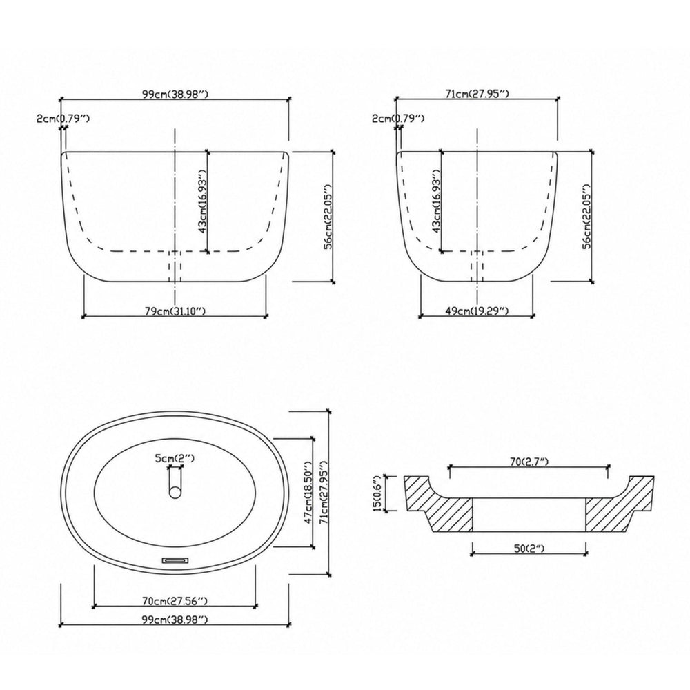 LUKKA AGENA FREESTANDING BATHTUB GLOSS WHITE (AVAILABLE IN MULTIPLE SIZES)