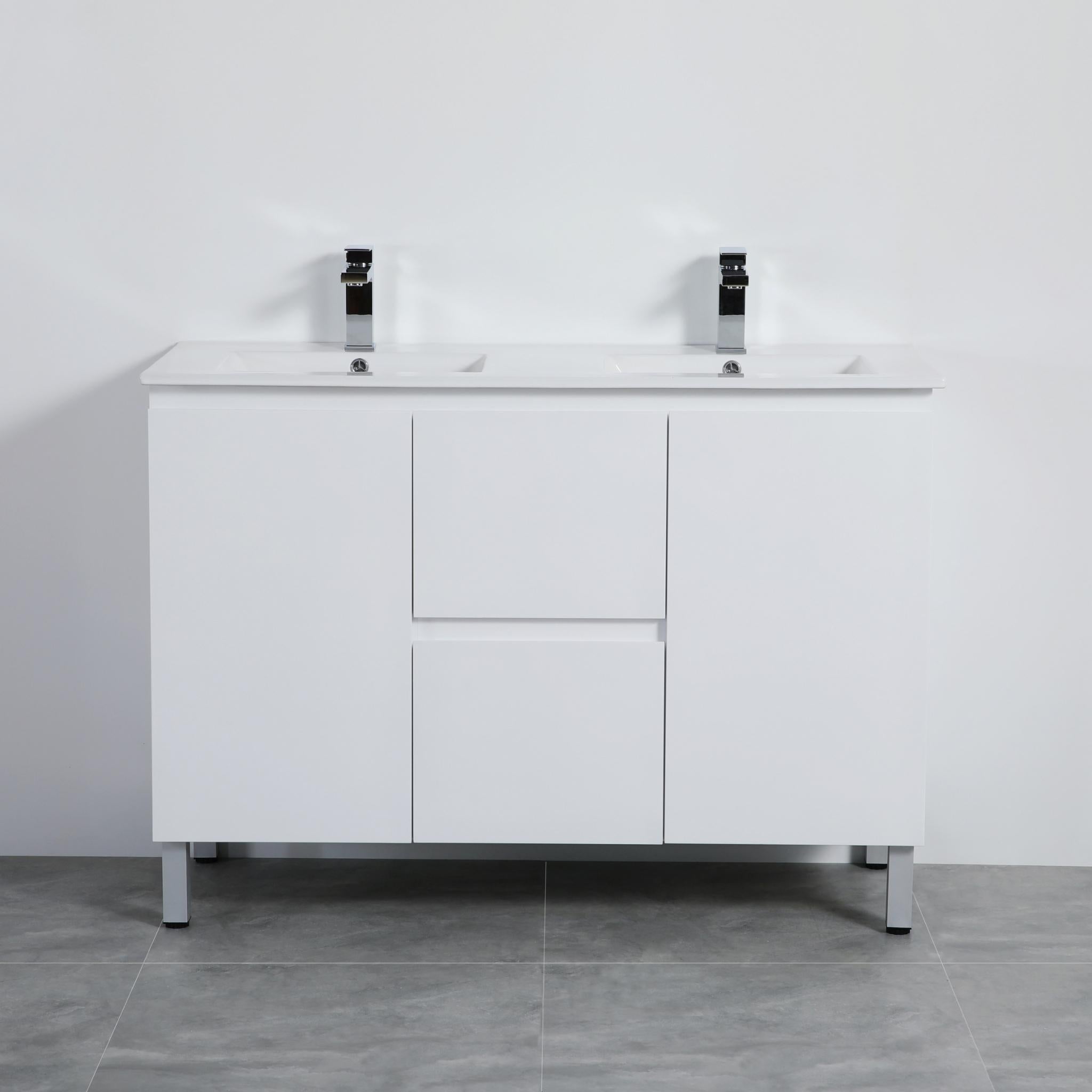 LUKKA ALPHA GLOSS WHITE 1200MM DOUBLE BOWL FLOOR STANDING VANITY
