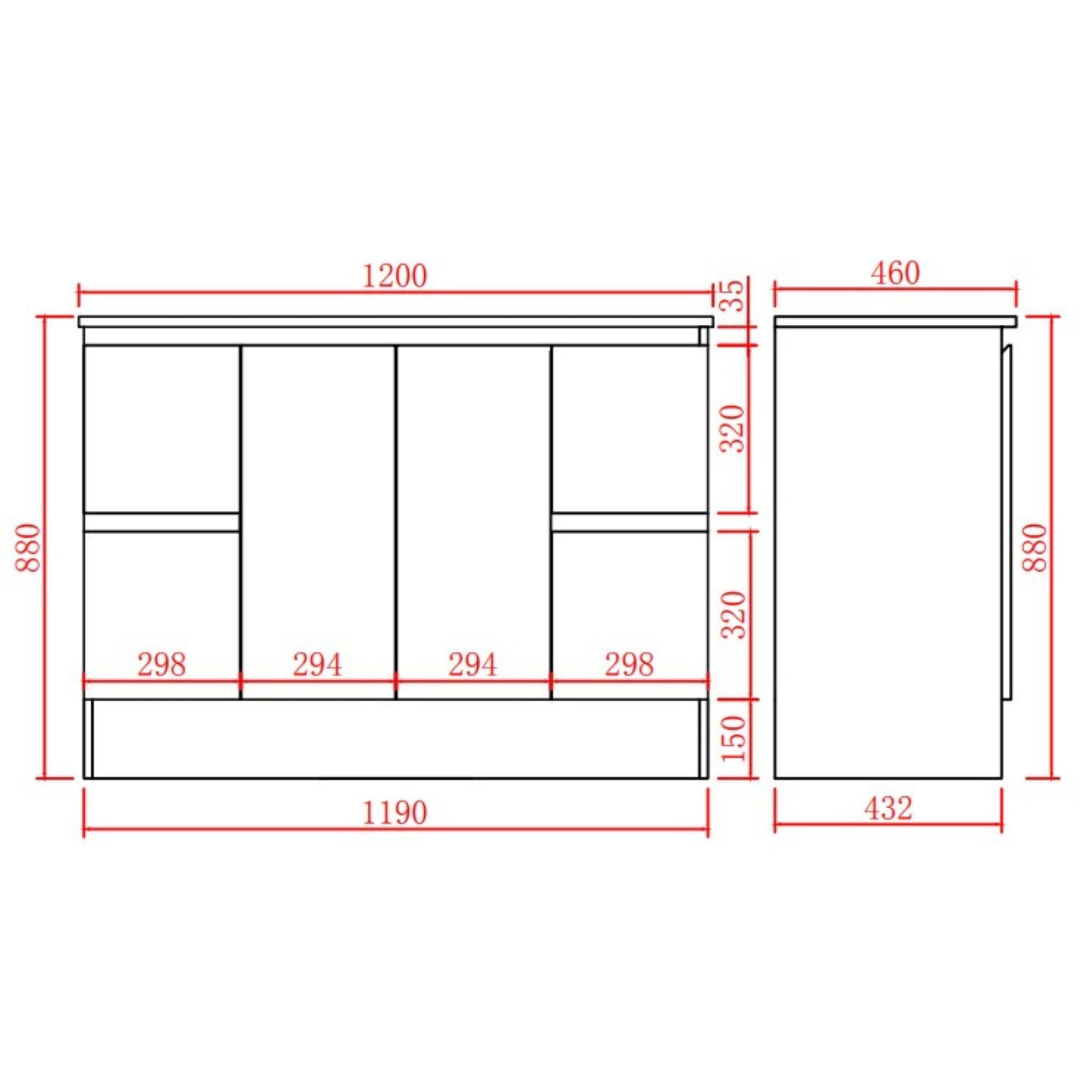 LUKKA ALPHA GLOSS WHITE 1200MM SINGLE BOWL FLOOR STANDING VANITY WITH KICKBOARD