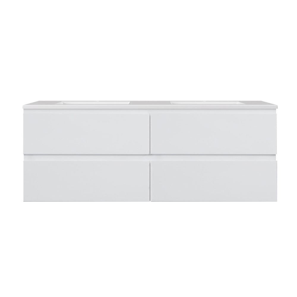 LUKKA ALPHA GLOSS WHITE 1500MM DOUBLE BOWL WALL HUNG VANITY