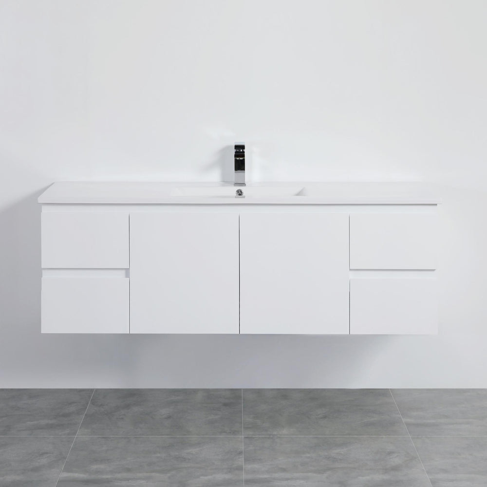 LUKKA ALPHA GLOSS WHITE 1500MM SINGLE BOWL WALL HUNG VANITY