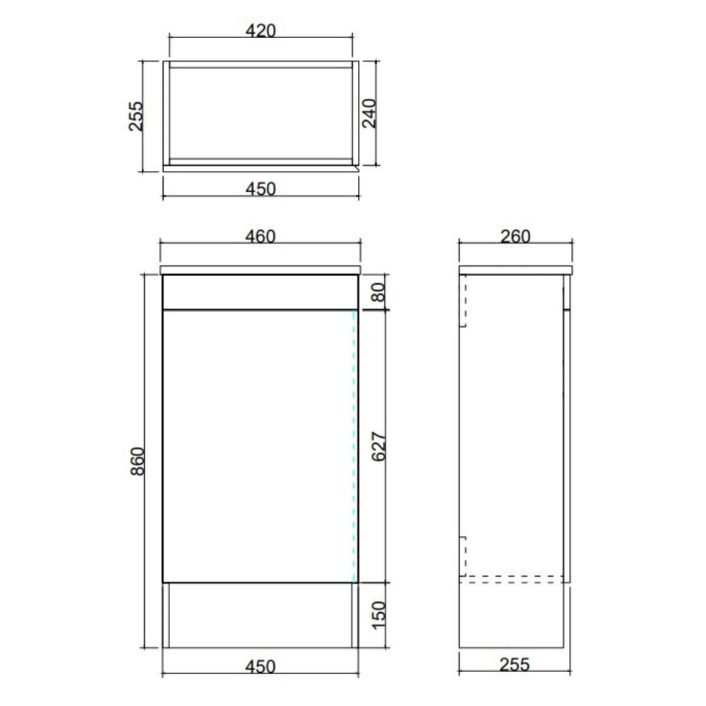 LUKKA ALPHA MINI GLOSS WHITE 450MM SPACE SAVING SINGLE BOWL FLOOR STANDING VANITY WITH KICKBOARD