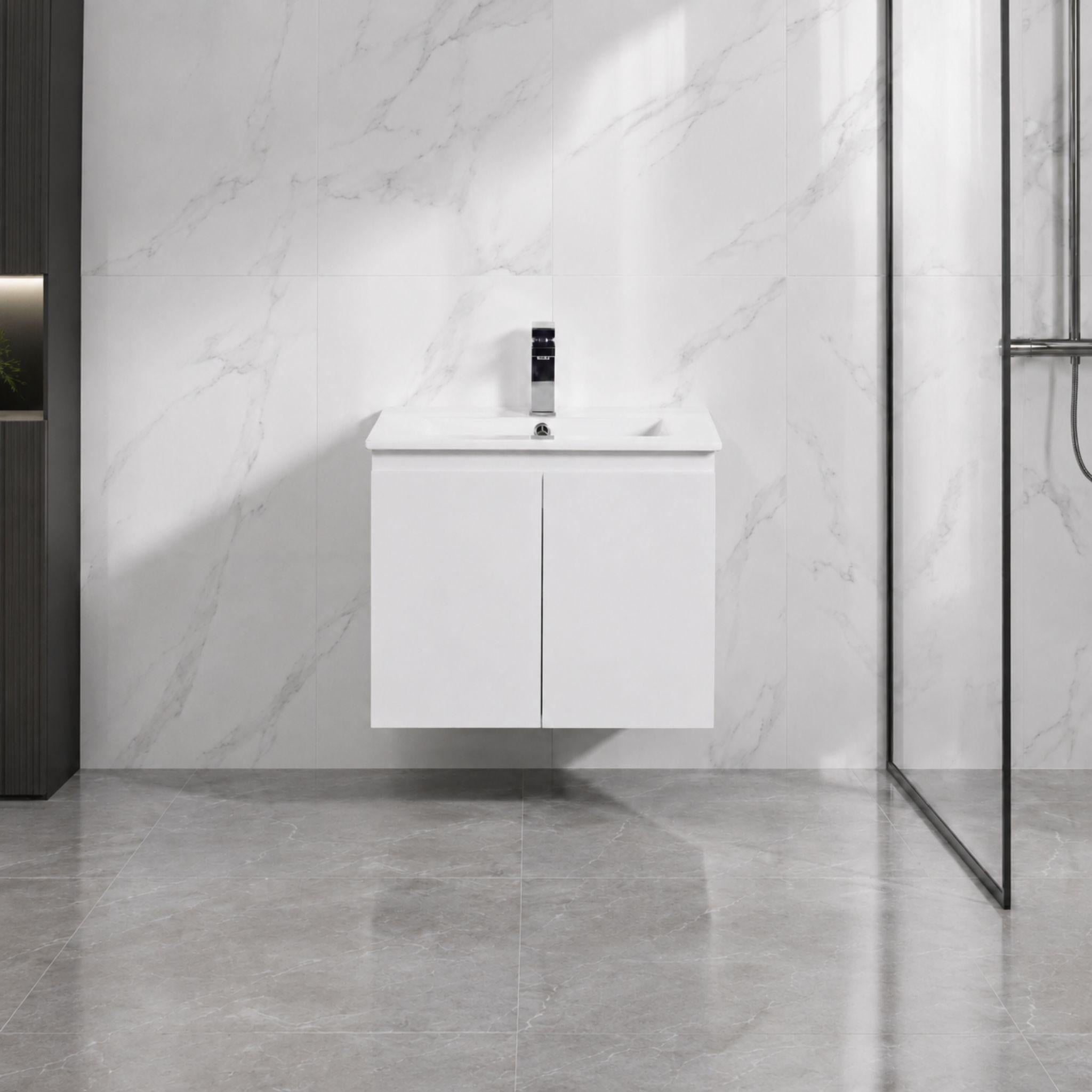LUKKA ALPHA ENSUITE GLOSS WHITE 600MM SPACE SAVING WALL HUNG VANITY