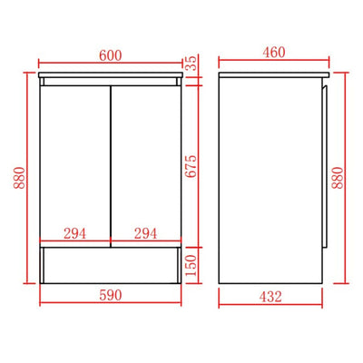 LUKKA ALPHA GLOSS WHITE 600MM SINGLE BOWL FLOOR STANDING VANITY WITH KICKBOARD