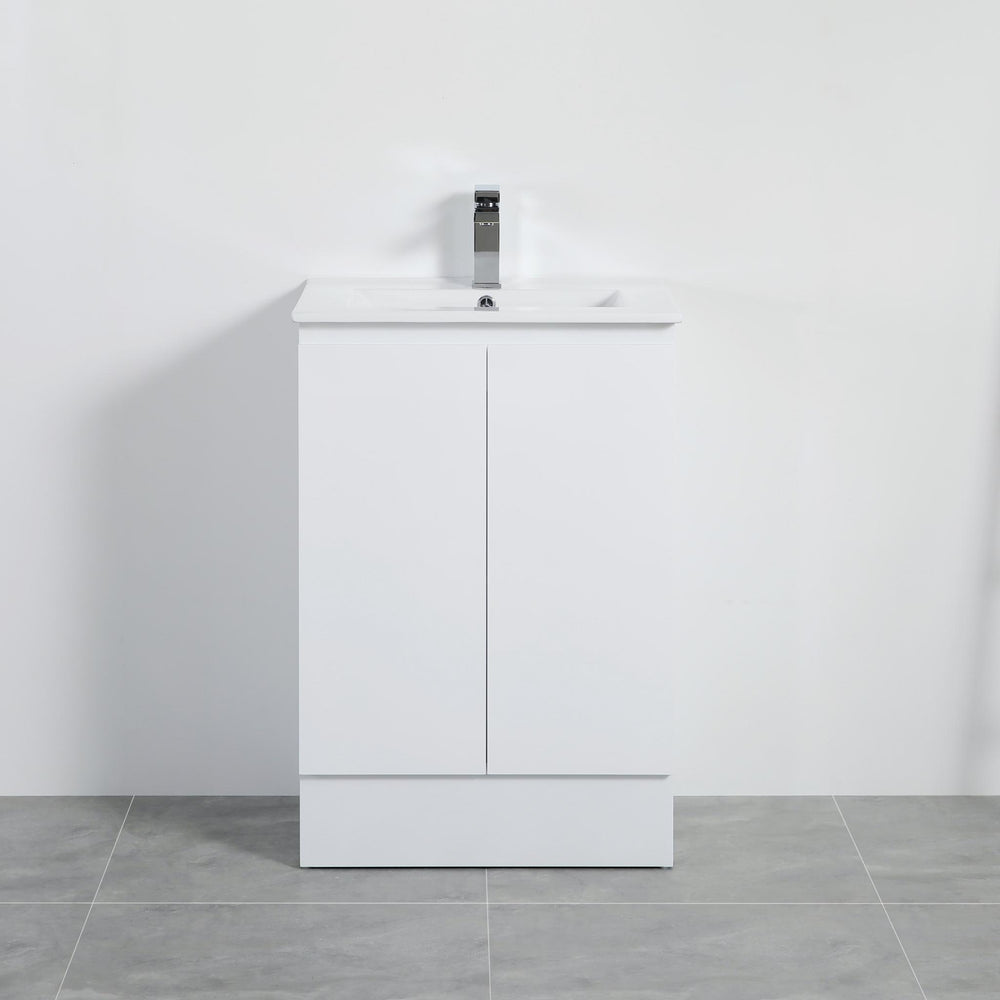 LUKKA ALPHA GLOSS WHITE 600MM SINGLE BOWL FLOOR STANDING VANITY WITH KICKBOARD
