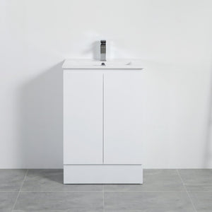 LUKKA ALPHA GLOSS WHITE 600MM SINGLE BOWL FLOOR STANDING VANITY WITH KICKBOARD