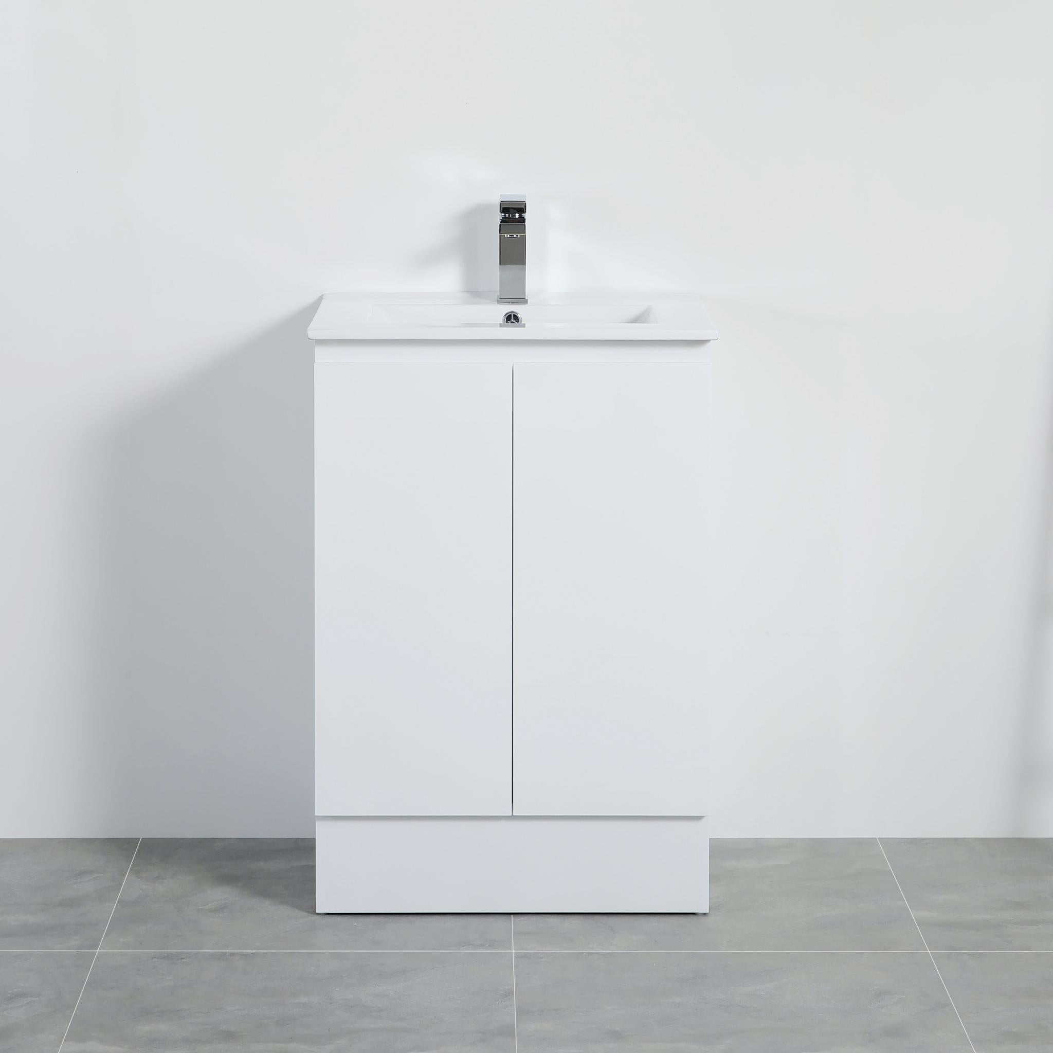 LUKKA ALPHA GLOSS WHITE 600MM SINGLE BOWL FLOOR STANDING VANITY WITH KICKBOARD