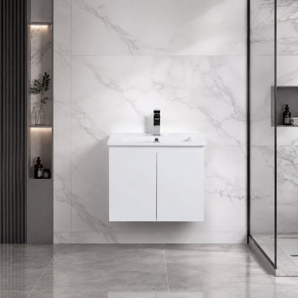 LUKKA ALPHA GLOSS WHITE 600MM SINGLE BOWL WALL HUNG VANITY