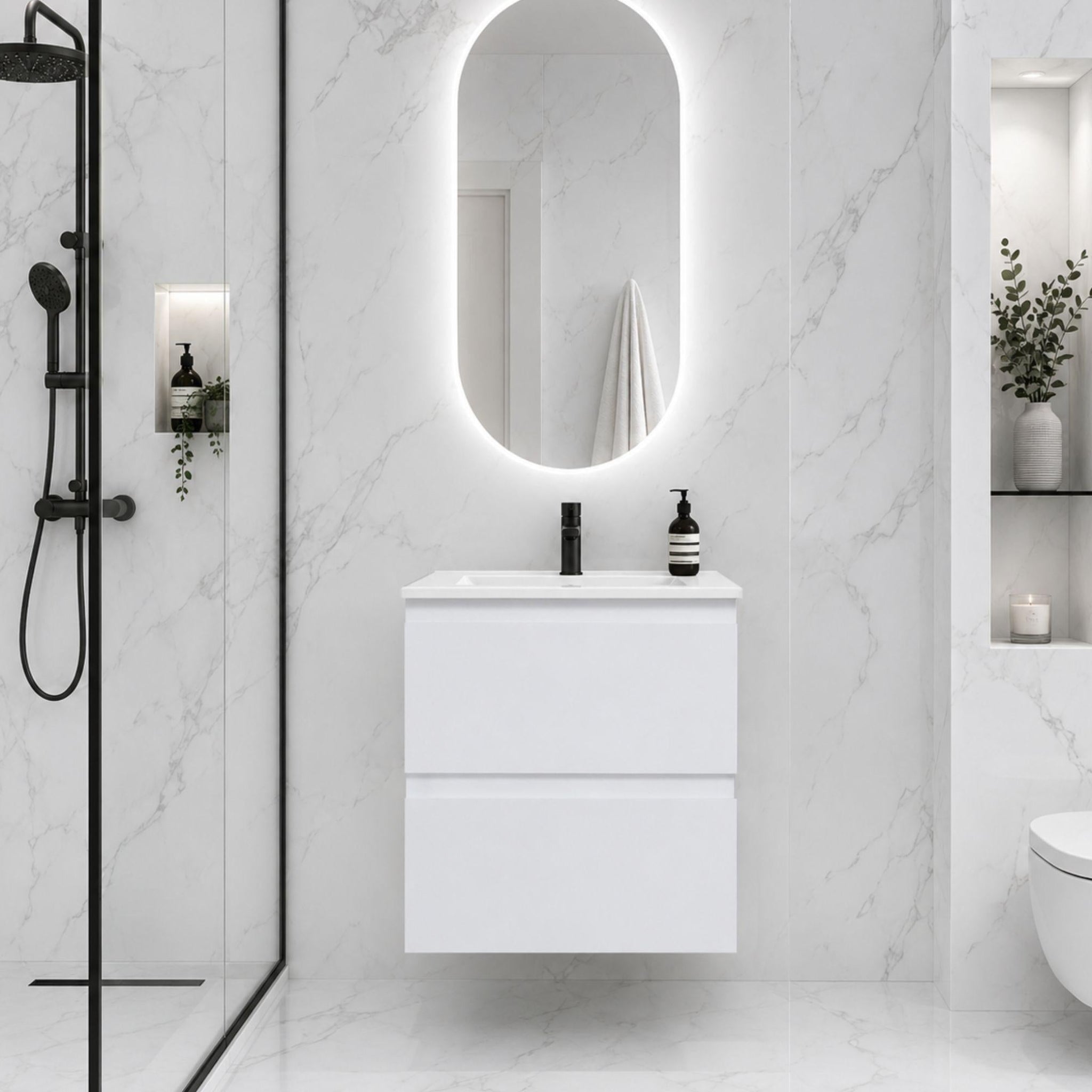 LUKKA ALPHA GLOSS WHITE 750MM SINGLE BOWL WALL HUNG VANITY