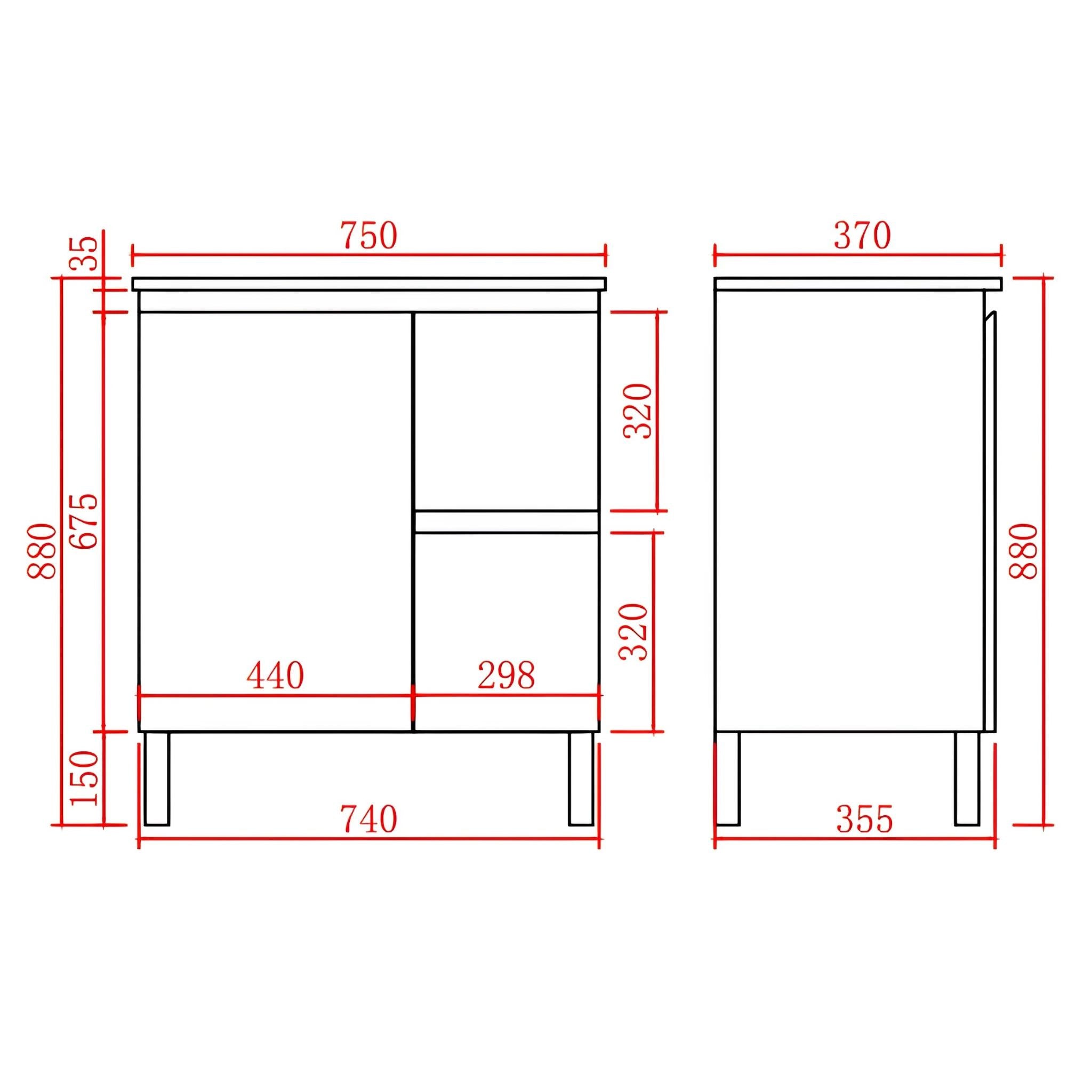LUKKA ALPHA ENSUITE GLOSS WHITE 750MM SPACE SAVING FLOOR STANDING VANITY (AVAILABLE IN LEFT AND RIGHT HAND DRAWER)